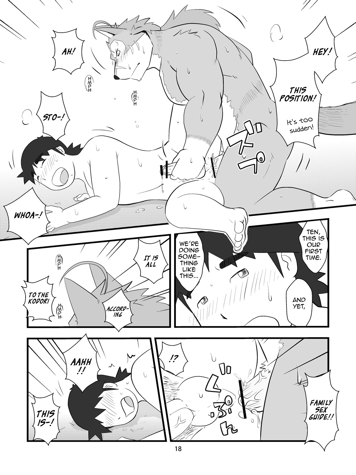 2013 3:4 anal anal_penetration anthro anthro_penetrating anthro_penetrating_human balls biceps big_muscles biped black_nose blush canid canine canis comic dialogue duo e621 english_text erection eyes_closed facial_markings fur genitals greyscale hair handjob head_markings hi_res hiroyuki_nishimura human human_on_anthro human_penetrated interspecies lying male male/male male_penetrated male_penetrating male_penetrating_male mammal manya markings monochrome morenatsu multiple_scenes muscular muscular_male nude on_side open_mouth pecs penetration penile penis scar sex tail ten_kodori text wolf
