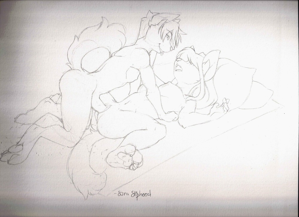 2012 anthro bed black_and_white blush breasts canid canine duo e621 erection eyes_closed female female_penetrated from_front_position front_vulva furniture genitals lying male male/female male_penetrating male_penetrating_female mammal missionary_position monochrome nude on_back penetration penile penile_penetration penis penis_in_vagina sex sketch soraslipheed spread_legs spreading tail vaginal vaginal_penetration vulva