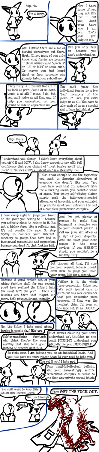 4chan ?_face absurd_res angry anon anonymous anthro base_nine_layout black_and_white black_and_white_and_red blockage_(layout) blood bodily_fluids comic dialogue digital_drawing_(artwork) digital_media_(artwork) duo e621 english_text fursecution gore hi_res horizontal_blockage horizontal_staggering human humor line_art long_image male mammal monochrome nine_row_layout profanity rant staggering_(layout) tall_image text unknown_artist violence wall_of_text