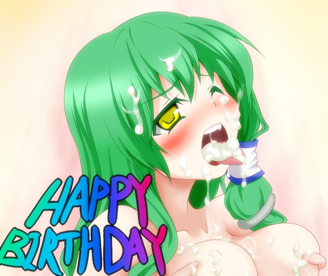 1girls 2d blush breasts collarbone completely_nude cum cum_in_mouth cum_on_breasts cum_on_face cum_on_hair cum_on_tongue dorowa_no_hito dorowano_hito facial female female_only green_hair hair happy_birthday large_breasts nude nude_female one_eye_closed open_mouth rule34 sanae_kochiya solo tongue tongue_out touhou yellow_eyes