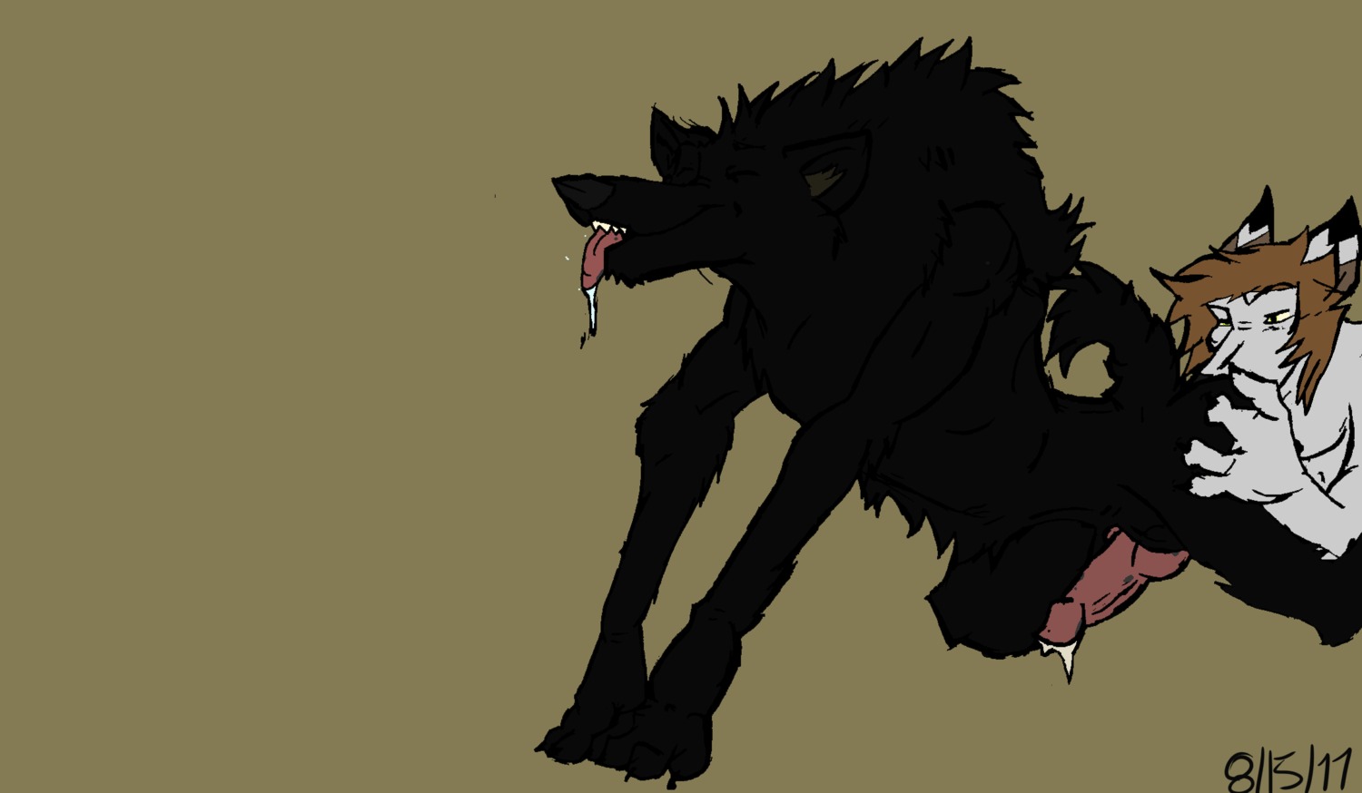 2011 2boys anal anthro big_penis black_fur breasts canine chivez cum drooling duo erection fox furry hybrid licking luxor male male_only penis rule34 sex simple_background tongue werewolf wolf
