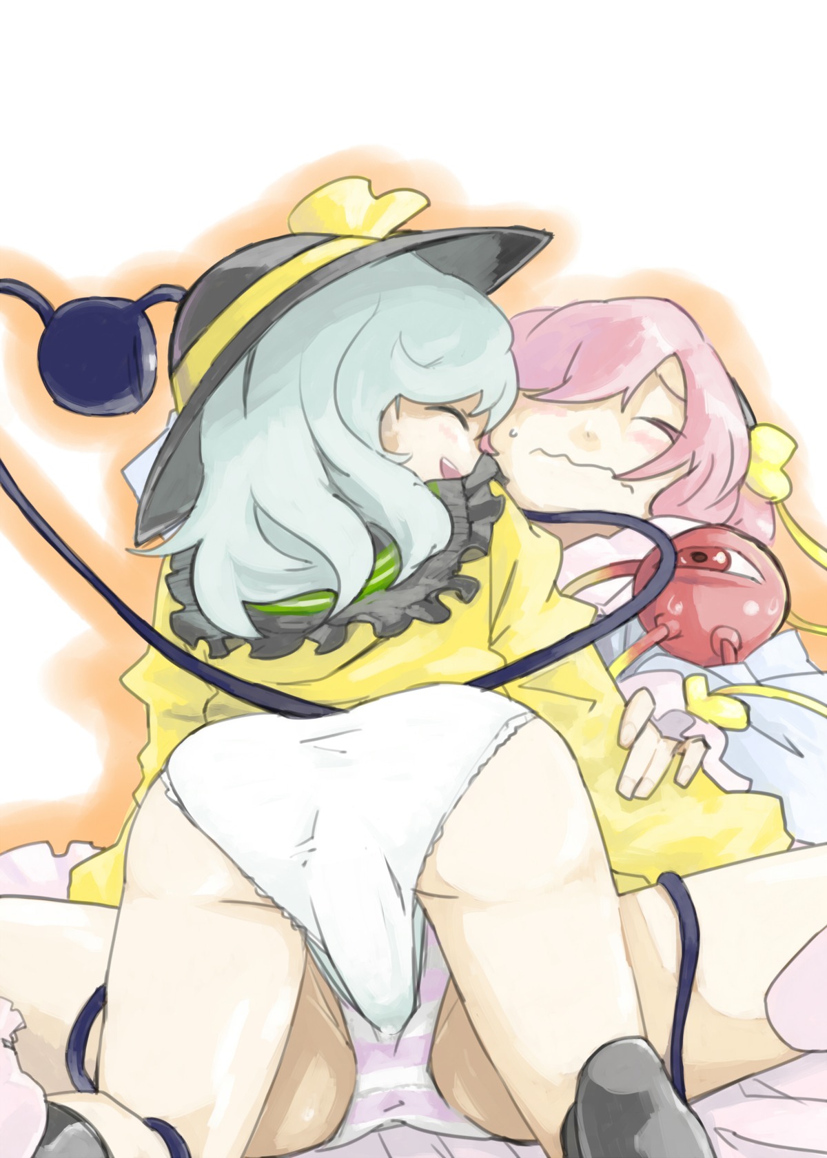 1futa 1girls ass blue_hair blush bulge eyeball female from_behind frottage futa_on_female futa_with_female futanari hairband hat heart high_resolution incest intersex koishi_komeiji lying multiple_females multiple_girls panties penis penis_in_panties pink_hair rule34 sape_(saperon_black) satori_komeiji short_hair siblings sisters smile striped striped_panties touhou underwear wavy_mouth