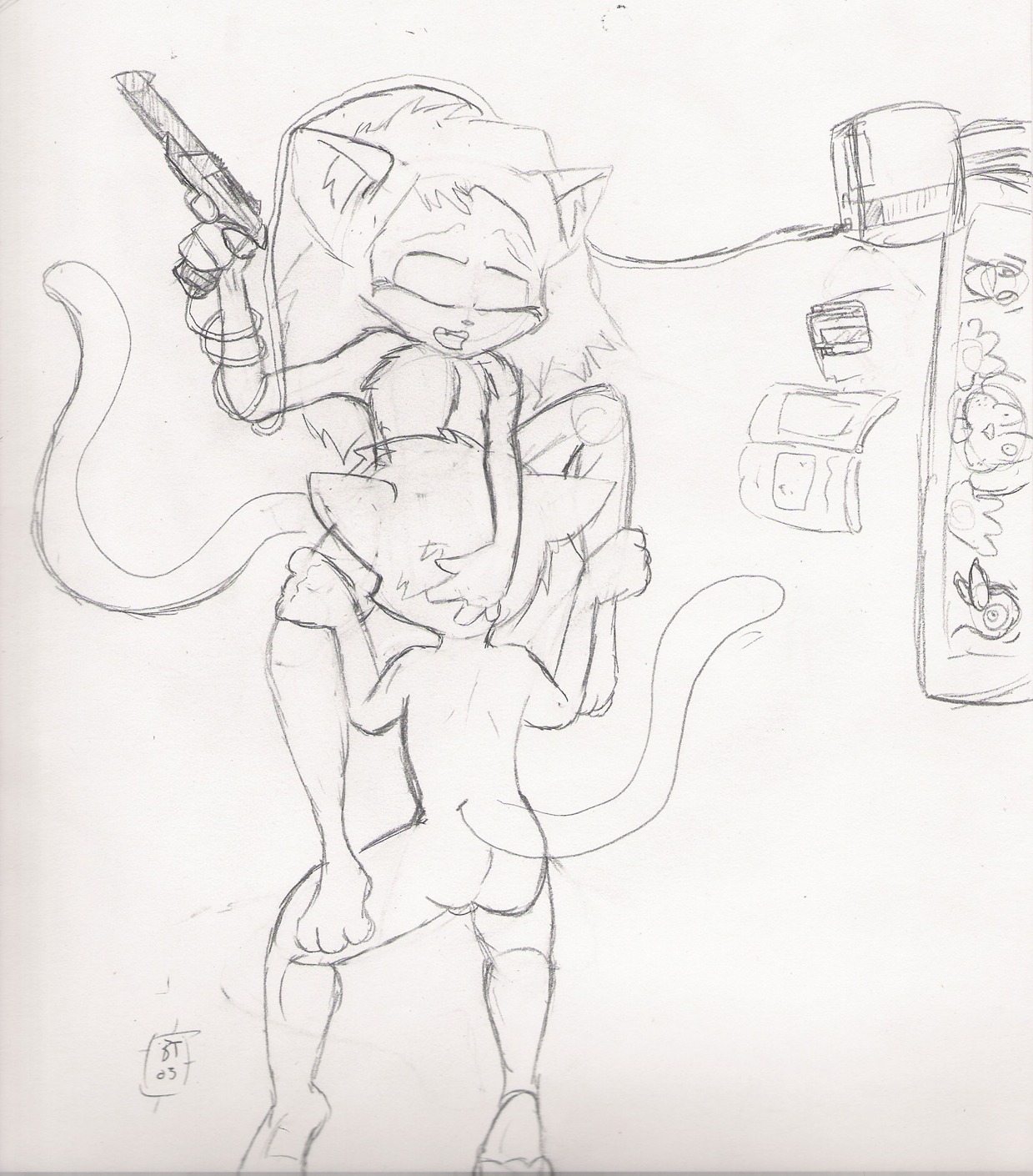 2003 aeris_(vg_cats) ankle_grab anthro arms_bent being_watched bent_arm bent_legs breaking_the_fourth_wall brushtail controller cord dated domestic_cat duck_hunt duck_hunt_dog duck_hunt_duck duo e621 electronics extended_arm eyes_closed felid feline felis female fur game_console game_controller grabbing_both_legs hand_on_ankle hand_on_another's_head hand_on_head hand_on_leg hand_on_thigh head_grab hi_res holding_controller holding_game_controller holding_object holding_toy holding_toy_gun leg_grab leo_(vg_cats) looking_at_another lying male male/female mammal nes_console nes_zapper nintendo nintendo_console nintendo_controller nintendo_entertainment_system on_back oral raised_arm raised_hand retro_console retro_controller screen sketch tail television thigh_grab thin_tail toy toy_gun vg_cats wavy_tail wired_controller year
