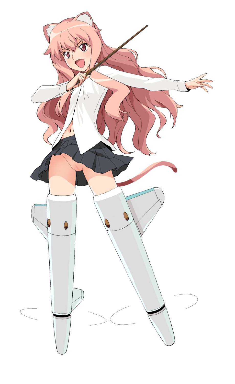 animal_ears cat_ears censored clothing female flat_chest initial-g louise_francoise_le_blanc_de_la_valliere no_panties nopan parody pussy rule34 skirt strike_witches vagina world_witches_series zero_no_tsukaima