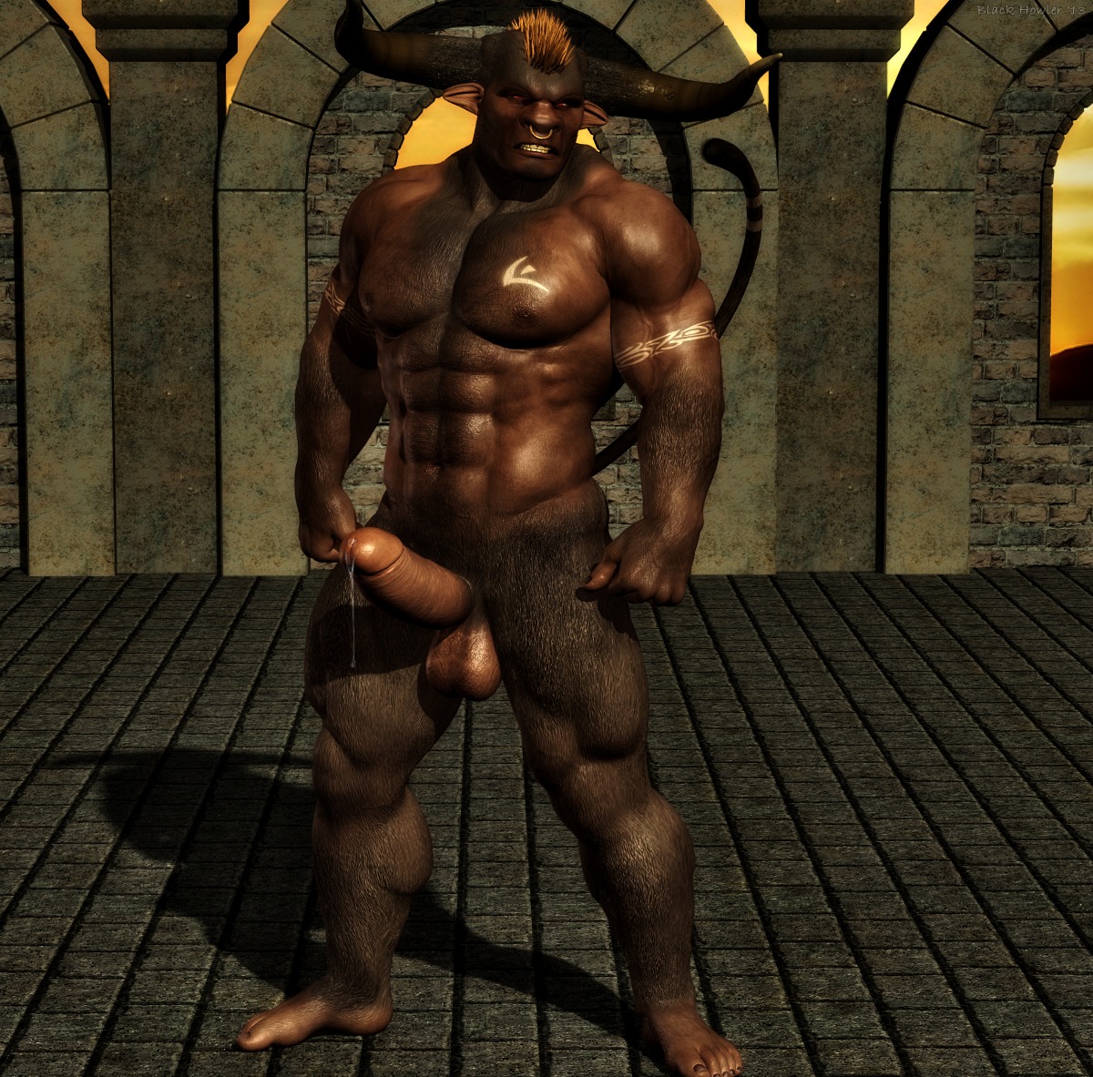 2014 3d_(artwork) 5_toes abs anthro balls biceps big_muscles biped black_howler bodily_fluids bovid bovine brown_body brown_fur brown_penis brown_skin digital_media_(artwork) e621 erection european_mythology facial_piercing feet front_view fur genital_fluids genitals greek_mythology hair half-closed_eyes horn humanoid_feet humanoid_genitalia humanoid_penis humanoid_pointy_ears looking_at_viewer male mammal minotaur mohawk muscular muscular_anthro muscular_male mythology narrowed_eyes navel nipples nose_piercing nose_ring nude open_mouth paws pecs penis piercing pinup plantigrade pointy_ears pose precum red_eyes ring_piercing seductive septum_piercing shadow short_hair sky solo standing tattoo teeth toes