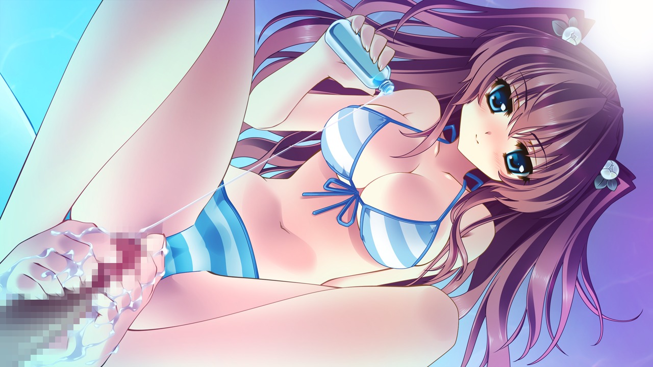 asakura_karen barefoot bikini censored cube_(artist) female game_cg kimi_to_boku_to_eden_no_ringo male penis rule34 swimsuit
