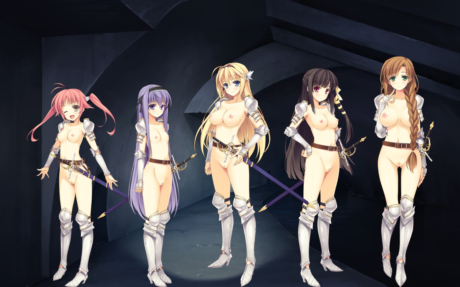 5girls armor elcia_harvence female fujimori_yuu high_resolution kazama_akari koikishi_purely_kiss kuninaka_kaori multiple_females multiple_girls nipples pussy rule34 shidou_mana sword uncensored weapon yuuki_hagure