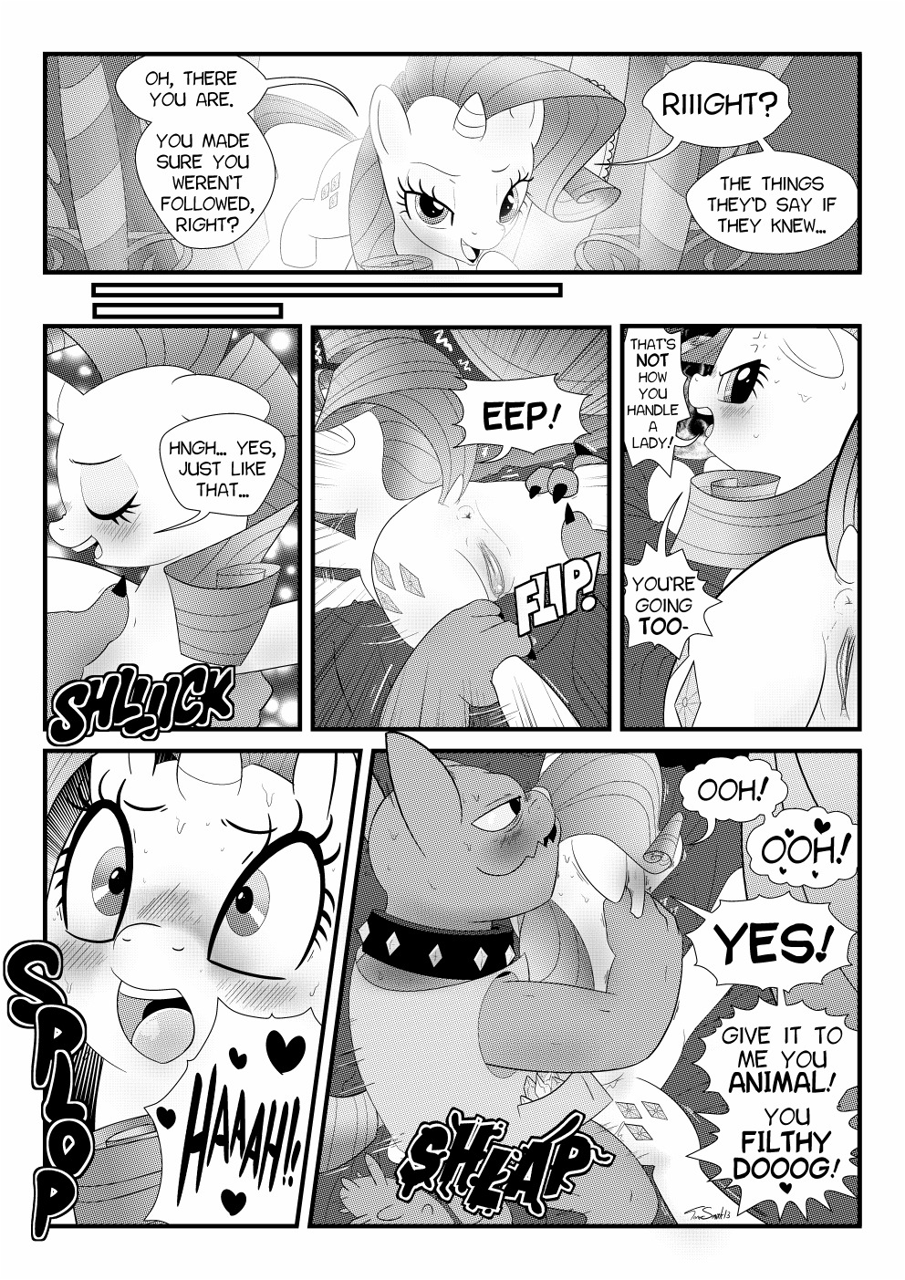 2013 ambiguous_penetration angry anthro anthro_on_feral anthro_penetrating anthro_penetrating_feral anus bestiality blush canid collar comic conditional_dnp cutie_mark dialogue diamond_dog_(mlp) duo e621 english_text equid equine female female_penetrated feral feral_penetrated friendship_is_magic genitals greyscale hasbro heart_symbol hi_res horn insomniacovrlrd interspecies male male/female male_penetrating male_penetrating_female mammal monochrome my_little_pony mythological_creature mythological_equine mythology open_mouth penetration rarity_(mlp) rover_(mlp) sex tail text unicorn vulva