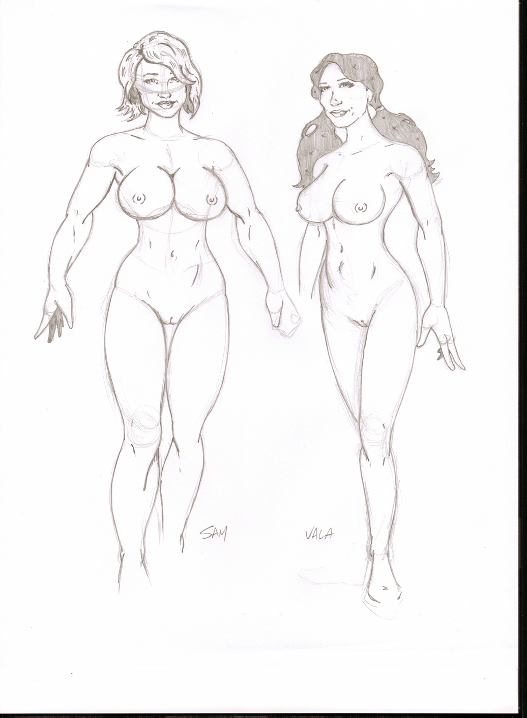 2d 2girls breasts english_text female female_only nipples pussy rule34 samantha_carter sketch stargate stargate_sg-1 text ultimatesteve vala_mal_doran