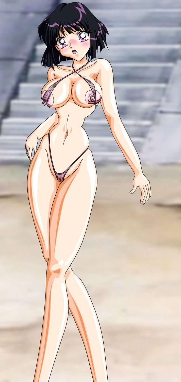 bikabika bishoujo_senshi_sailor_moon breasts female female_only hotaru_tomoe large_breasts navel purple_eyes purple_hair rule34 short_hair solo swimsuit tagme