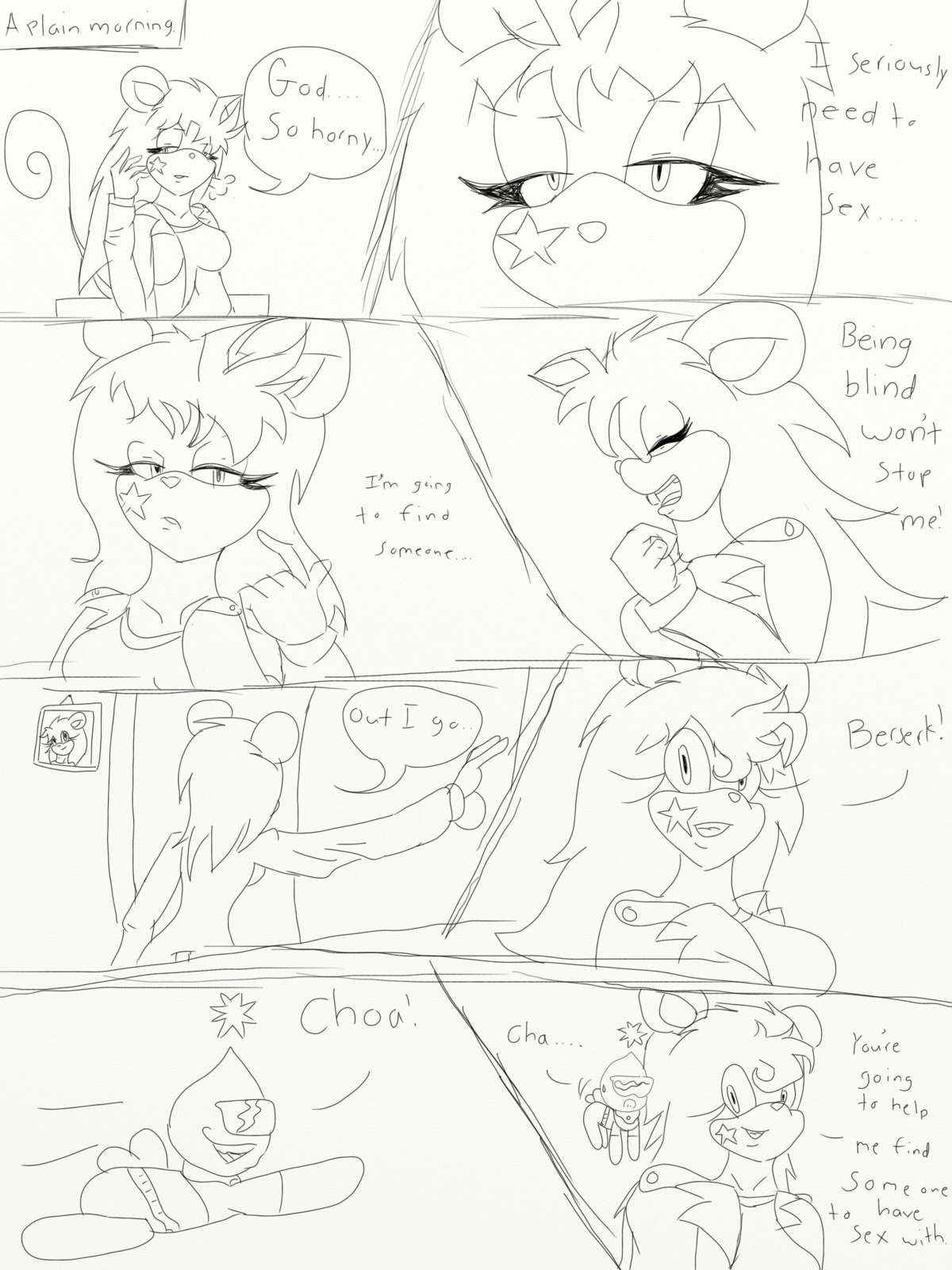 3:4 absurd_res ambiguous_gender anthro blind chao_(sonic) comic dark_chao disability duo e621 female hi_res mammal monochrome mouse murid murine rodent sega simple_background solo sonic_the_hedgehog_(series) tail unknown_artist white_background