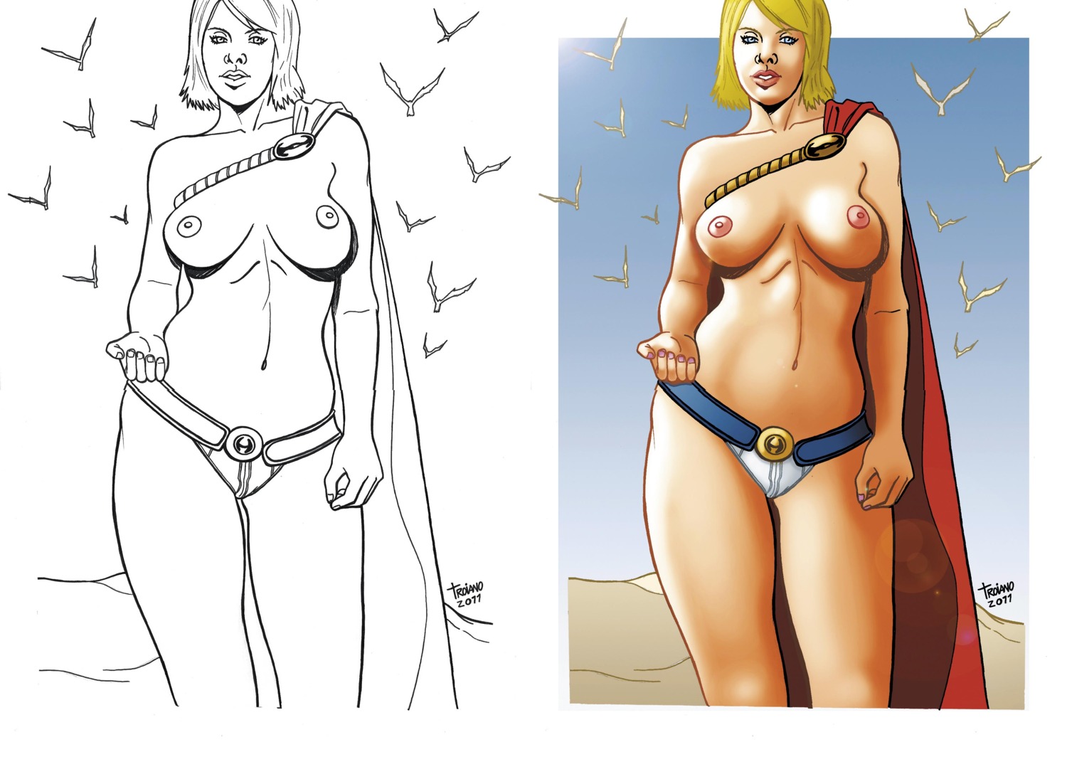 1girls 2011 color colored dc dc_comics female female_only kara_zor-l karen_starr power_girl rule34 signature solo superman_(series) tagme text troiano uncensored