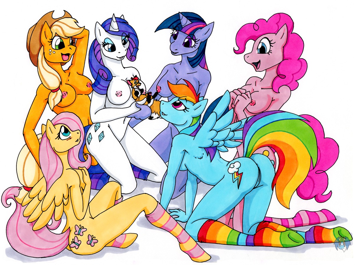 all_fours anthro anthrofied applejack_(mlp) blonde_hair blue_body blue_eyes blue_feathers blue_fur breasts butt canid canine clothing cutie_mark e621 earth_pony equid equine eye_contact feathered_wings feathers female fluttershy_(mlp) fox friendship_is_magic fur genitals green_eyes group hair hasbro hat headgear headwear hooves horn horse kneeling legwear looking_at_another mammal micro multicolored_hair my_little_pony mythological_creature mythological_equine mythology navel nipples nude orange_body pegasus pink_body pink_hair pinkie_pie_(mlp) pony purple_body purple_eyes purple_fur purple_hair rainbow_dash_(mlp) rainbow_hair rarity_(mlp) simple_background sitting smile stockings tail tierafoxglove twilight_sparkle_(mlp) two_tone_hair unicorn vulva white_background white_body wings yellow_body yellow_feathers