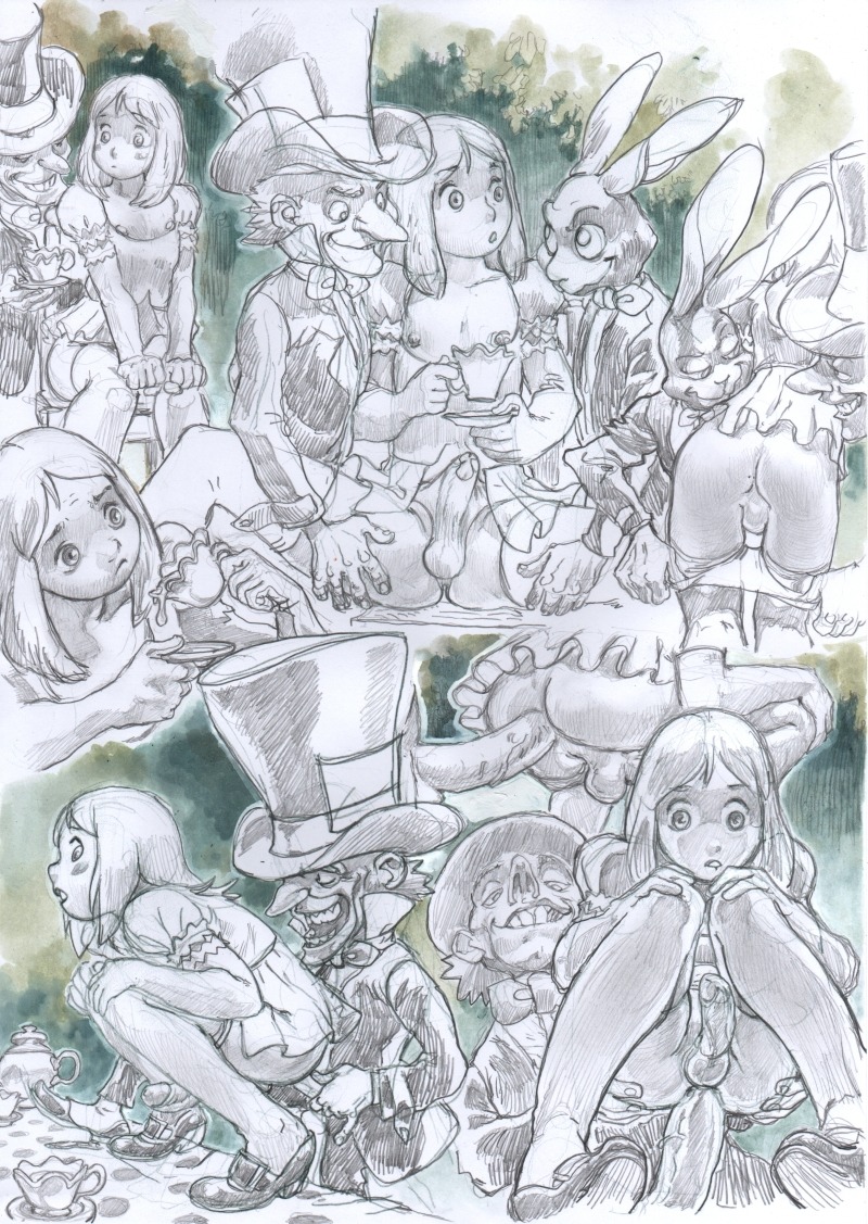2boys alice_in_wonderland alice_liddell androgynous buggery color crossdressing femboy gay girly hat human interspecies jjfrenchie literature mad_hatter mad_hatter_(wonderland) male male_only march_hare march_hare_(wonderland) monochrome multiple_boys multiple_males penis penis_under_dress public_domain rabbit rule34 rule_63 sex top_hat trap yaoi