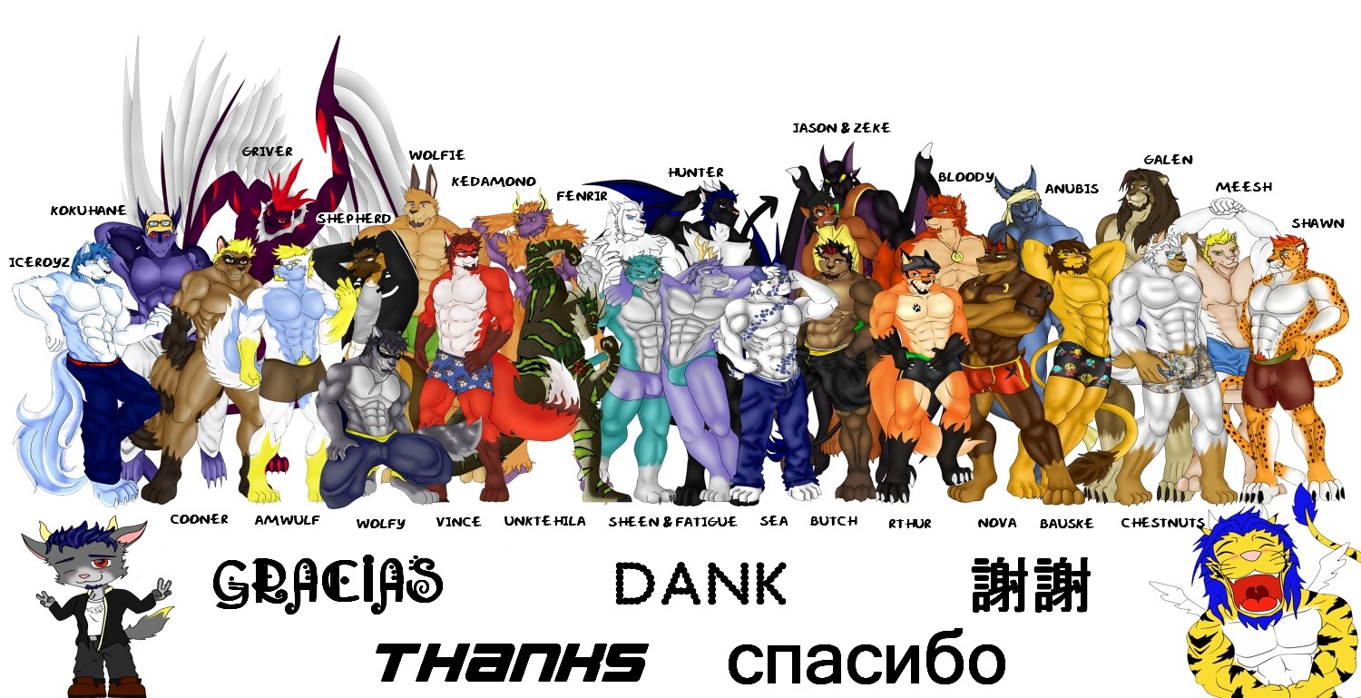 abs anthro antlers beard blonde_hair blue_body blue_fur bottomwear brown_body brown_fur bulge clothed clothing countershading e621 english_text eyewear facial_hair fur glasses group hair horn hunter hunter_ramirez hunterramirez large_group male multicolored_body multicolored_fur muscular open_mouth orange_body orange_fur pants pose red_body red_fur short_hair simple_background spots standing stripes tail tail_tuft text thank_you topless tuft two_tone_body two_tone_fur underwear white_background white_body white_fur