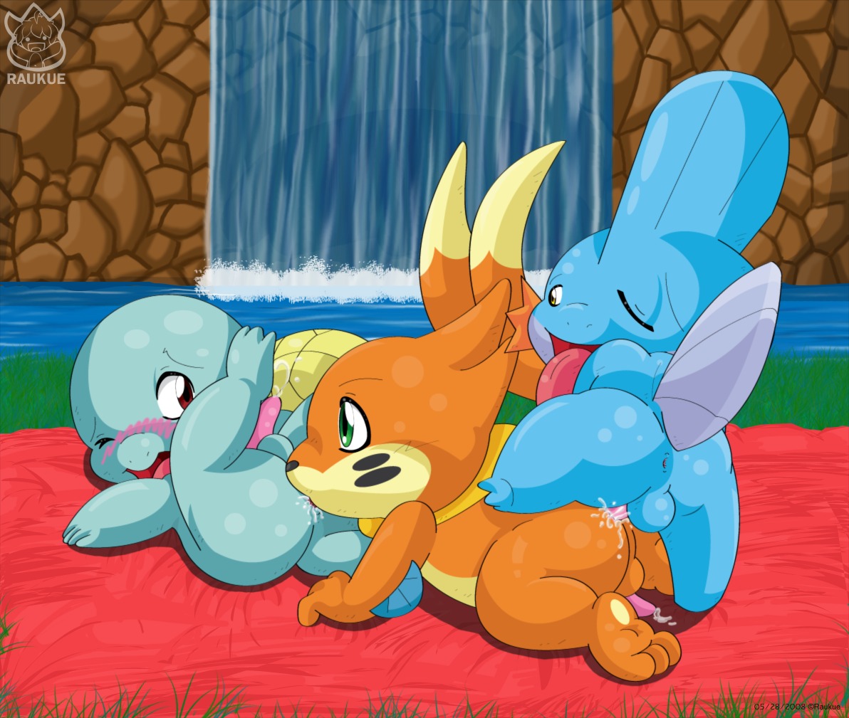 all_fours anal anal_penetration anthro backsack balls bedding blanket blue_body blue_skin blush bodily_fluids buizel chibi cum cum_while_rimmed cum_while_rimming e621 ejaculation erection front-quarter_view front_view generation_1_pokemon generation_3_pokemon generation_4_pokemon genital_fluids genitals group group_sex hands-free legs_up licking looking_at_another lying male male/male male_penetrated male_penetrating male_penetrating_male mudkip narrowed_eyes nintendo on_back on_front one_eye_closed open_mouth oral penetration penile penile_penetration penis penis_backwards penis_in_ass pokemon pokemon_(species) precum raised_tail raukue rear-quarter_view rear_view rimming rimming_while_penetrated sex shell-less slightly_chubby squirtle step_position tail three-quarter_view threesome tongue tongue_out tongue_showing trio water waterfall wink young