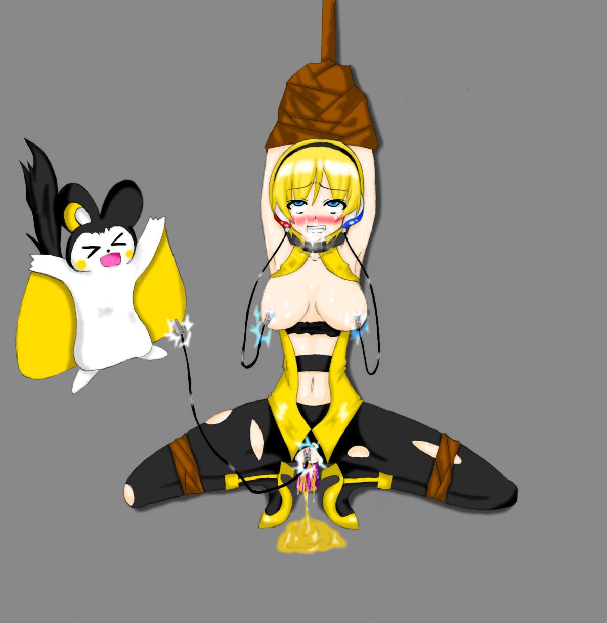 1girls ahe_gao ahegao artist_request blonde blonde_female blonde_hair blush blushing bondage bound breasts breasts_out clenched_teeth clothes collar color electricity electrostimulation elesa_(pokemon) elesa_(pokemon_bw) emolga female female_orgasm feral forced_orgasm fur human interspecies nude pantyhose peeing peeing_on_floor peeing_self pokemon pokemon_(species) pokephilia pussy raised_arms rolling_eyes rule34 shoes sitting_pee size_difference spread_legs spreading squatting tagme tied_hands tied_up torn_clothes torn_clothing torn_pantyhose urinating urinating_female urination urine urine_pool urine_stream vulva