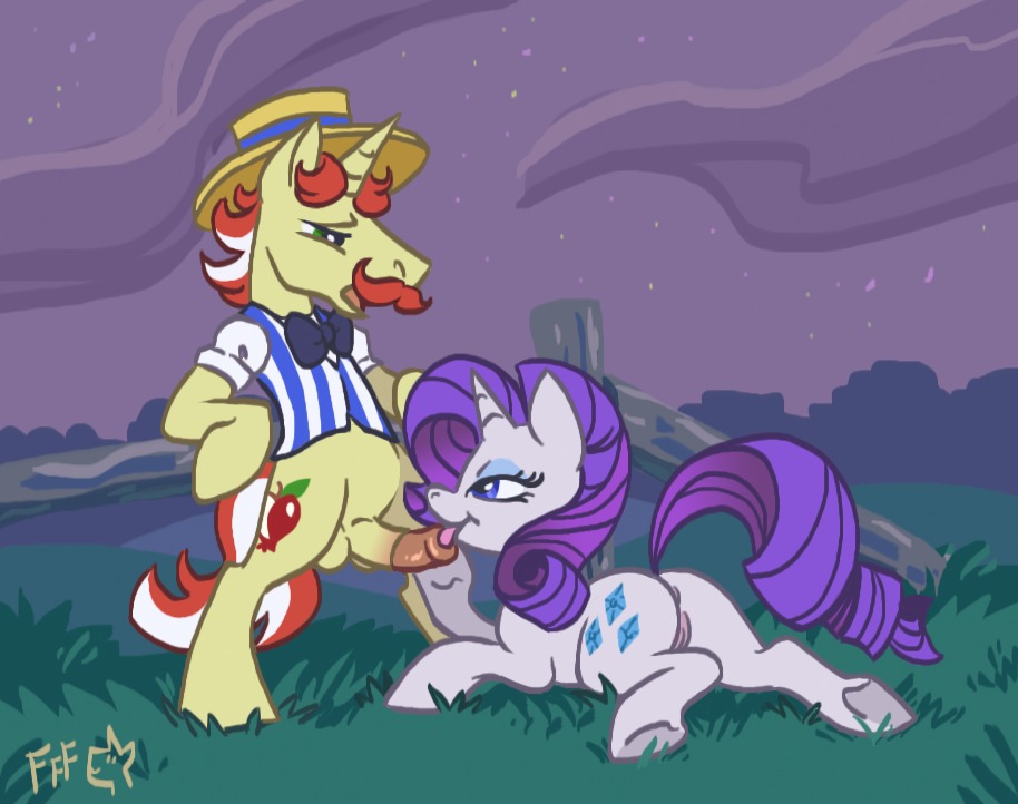 anus clothing cutie_mark duo e621 equid equine erection facial_hair fellatio female feral flam_(mlp) friendship_is_magic genitals hair hasbro hat headgear headwear horn licking male male/female mammal multicolored_hair mustache my_little_pony mythological_creature mythological_equine mythology night oral outside penile penis penis_lick rarity_(mlp) sex shellyochunks tail tongue tongue_out two_tone_hair unicorn vulva