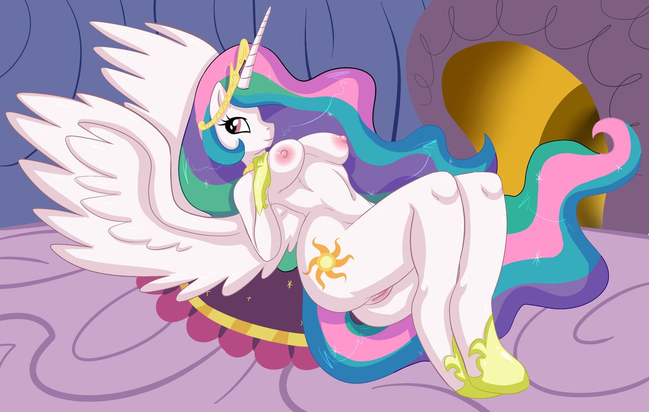 anthro anthrofied biped breasts crown cutie_mark e621 equid equine feathered_wings feathers female friendship_is_magic fur genitals hair hasbro headgear horn looking_away lying mammal multicolored_hair my_little_pony mythological_creature mythological_equine mythology nipples nude princess princess_celestia_(mlp) purple_eyes royalty skidd smile solo tail tiara vulva white_body white_feathers white_fur winged_unicorn wings
