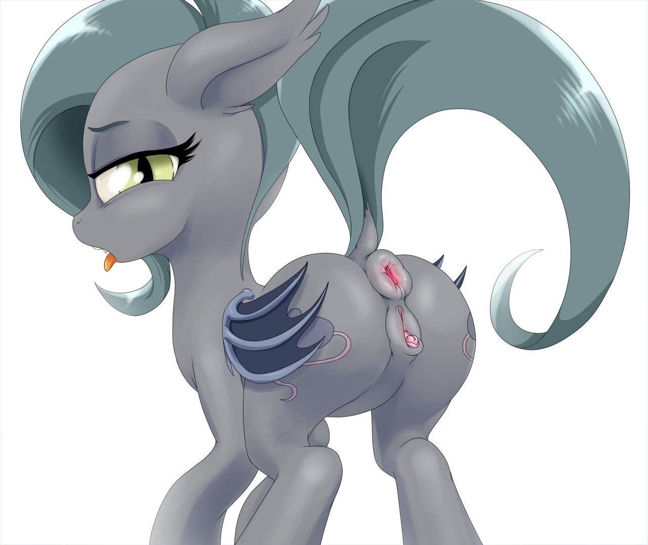 2014 anus bat bat_pony bat_wings butt clitoral_winking clitoris cutie_mark digital_media_(artwork) e621 equid equine fan_character female feral fur gaping gaping_anus genitals grey_body grey_fur hair half-closed_eyes hasbro horse hybrid looking_at_viewer mammal membrane_(anatomy) membranous_wings my_little_pony narrowed_eyes open_mouth pony raised_tail simple_background solo stoic5 tail tongue vulva white_background wings
