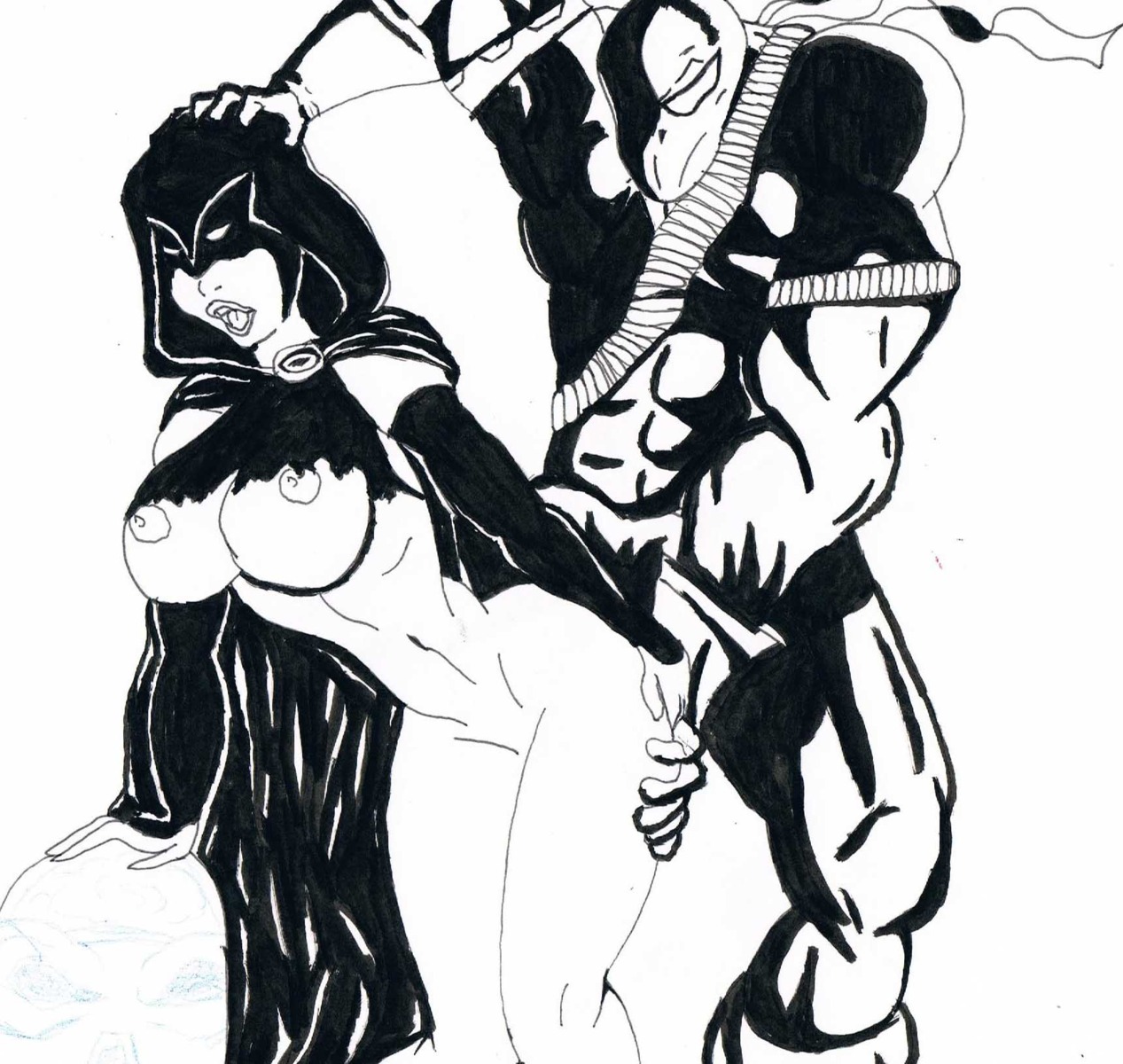 dc dc_comics deathstroke female monochrome new_teen_titans rachel_roth raven_(dc) raven_(dc)_(classic) rule34 satanspawngenma slade_wilson smooth_skin teen_titans