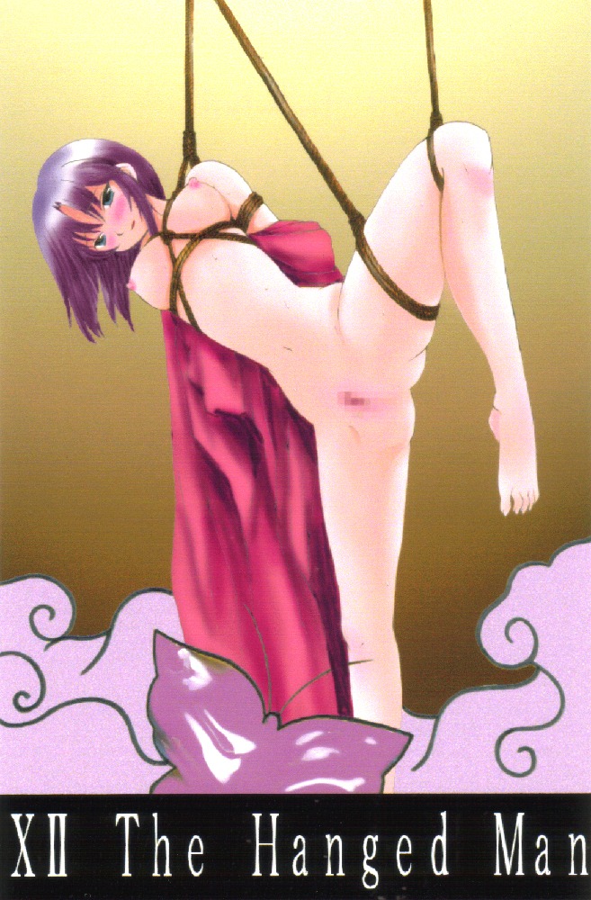 1girls bondage english_text female female_only human human_only light-skinned_female light_skin rope_bondage rule34 rule_63 shibari solo solo_female suspended_in_midair tagme tarot tarot_card text the_hanged_man_(tarot)