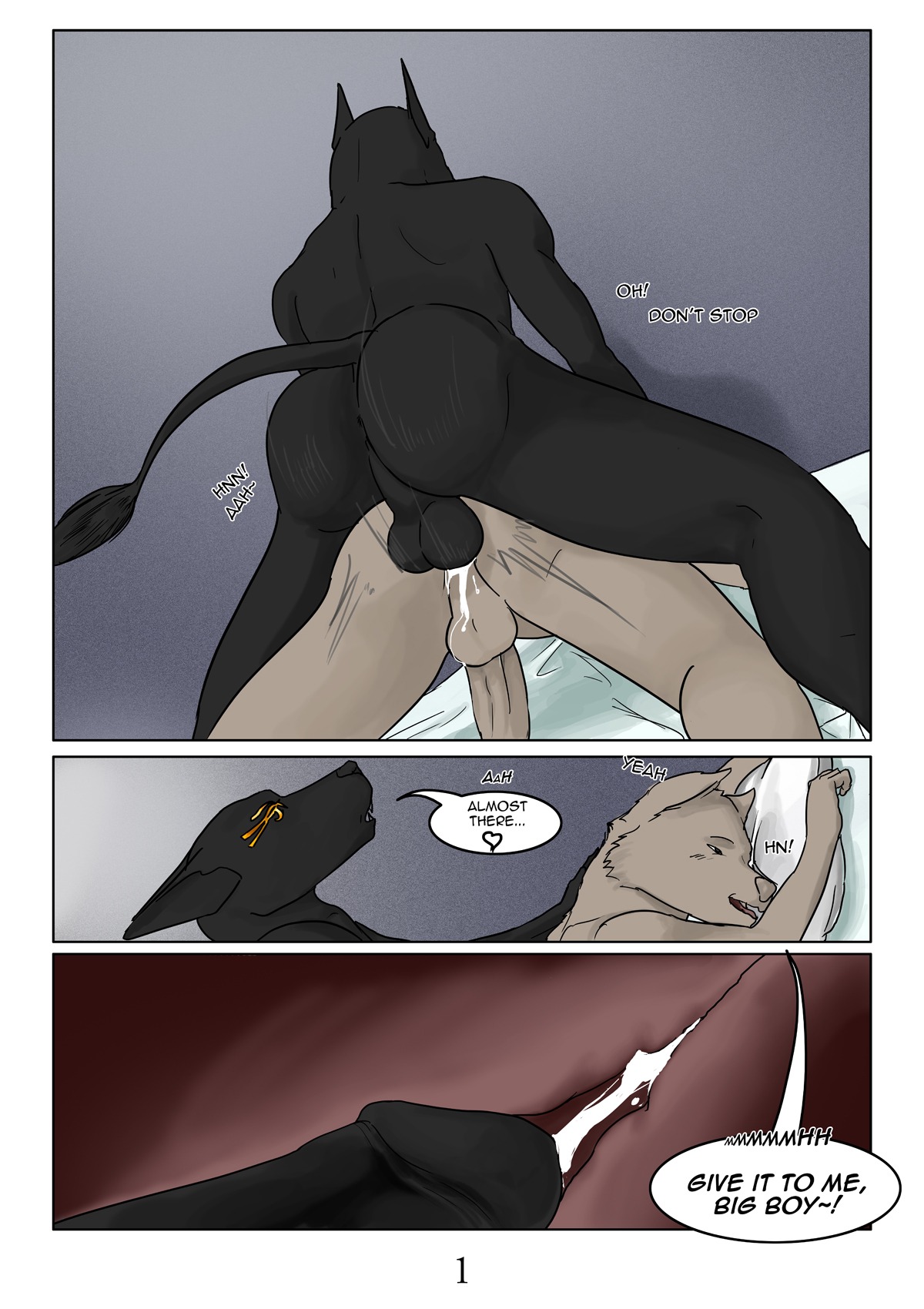 all_fours anal anal_penetration anthro anubian_jackal anubis anus ass_up backsack balls biceps big_muscles big_penis black_body black_fur black_penis bodily_fluids butt canid canine canis comic cum cum_in_ass cum_inside cum_on_balls deity dialogue digital_media_(artwork) duo e621 egyptian_mythology ellipsis english_text erection exclamation_point franubis fur genital_fluids genitals heart_symbol hi_res humanoid_genitalia humanoid_penis internal jackal male male/male male_penetrated male_penetrating male_penetrating_male male_seduction mammal middle_eastern_mythology muscular muscular_male mythology nude penetration penis rear_view sex tail text wolf