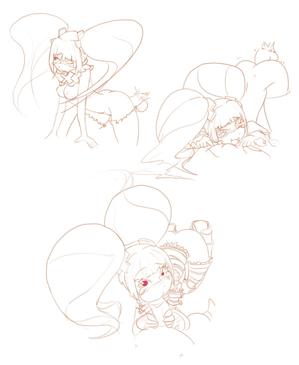 1boy 2012 ahe_gao all_fours ass badguyfactory blush breasts castlevania castlevania_judgement detached_sleeves fat_male fellatio female hair_ornament highres lolita_fashion male maria_renard medium_breasts monochrome nipples open_mouth oral penetration penis pink_eyes pov red_eyes rule34 sketch thighhighs tied_hair top-down_bottom-up topless twintails uncensored white_background wince