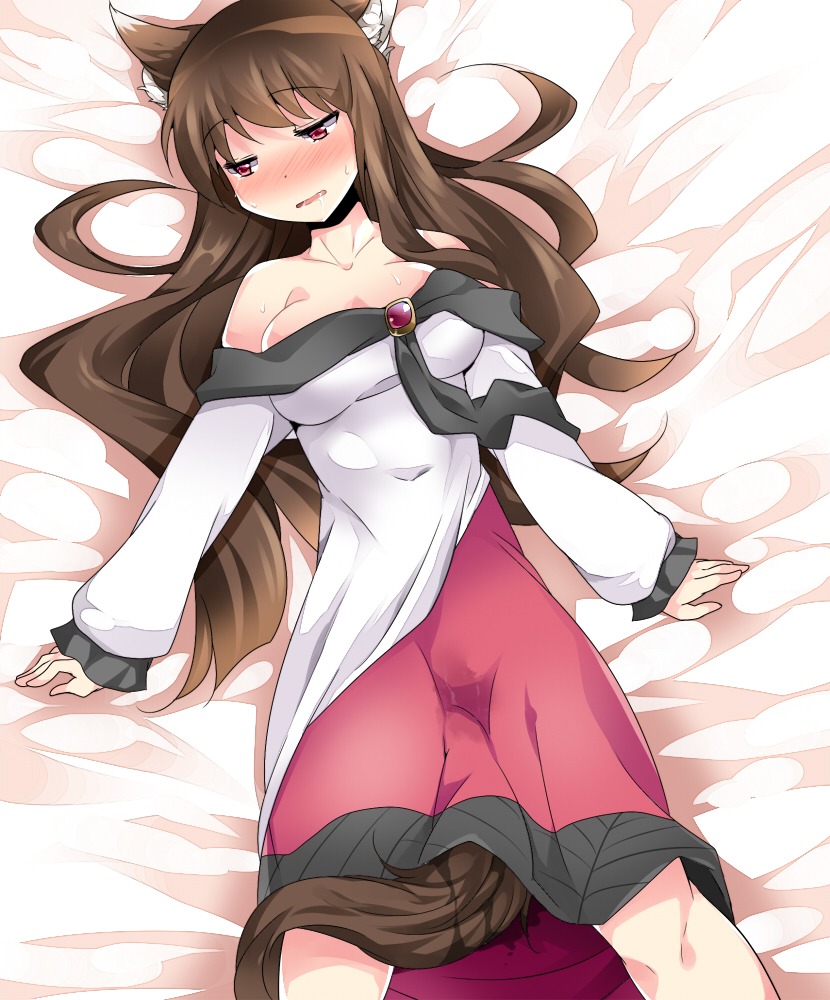 animal_humanoid blush bodily_fluids breasts brooch brown_hair canid canid_humanoid canine canine_humanoid canis cleavage clothed clothing dress e621 female genital_fluids hair hammer_(sunset_beach) humanoid jewelry kagerou_imaizumi long_hair long_sleeves lying mammal mammal_humanoid mythological_canine mythological_creature mythology open_mouth red_eyes solo sweat tears touhou vaginal_fluids werecanid werecanine werecreature werewolf wet wet_clothing wide_sleeves wolf wolf_humanoid wolf_tail