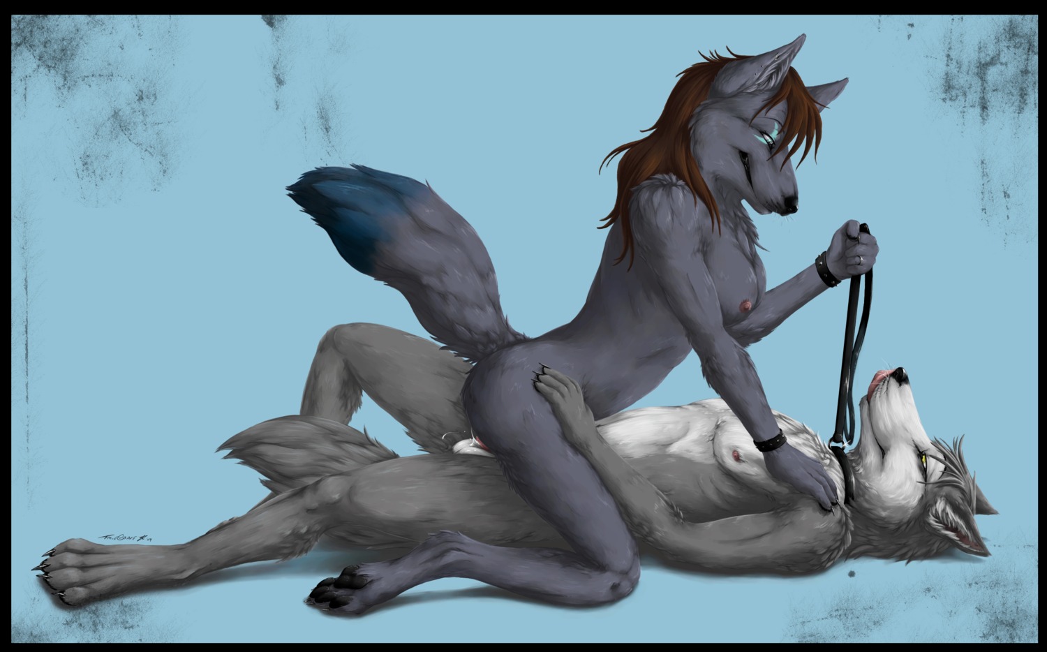 2009 anthro anthro_on_anthro black_border black_nose blue_eyes border breasts brown_hair canid canine canis claws collar cowgirl_position dipstick_tail dominant dominant_female duo e621 ear_piercing female female_on_top female_penetrated from_front_position genitals grin hair hi_res leash licking luna_epitaph lying male male/female male_on_bottom male_penetrating male_penetrating_female mammal markings moon nipples nude on_back on_bottom on_top penetration penile penile_penetration penis penis_in_vagina piercing ring romantic romantic_couple sex side_view simple_background smile straddling submissive submissive_male tail tail_markings tongue tongue_out truegrave9 vaginal vaginal_penetration whiskers wolf yellow_eyes