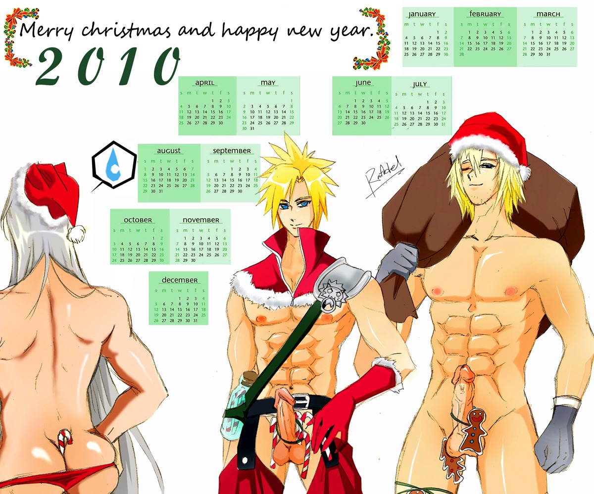 2010 abs calendar_(medium) cloud_strife color final_fantasy final_fantasy_vii final_fantasy_xiii human male male_only multiple_males nude penis rule34 sephiroth snow_villiers yaoi