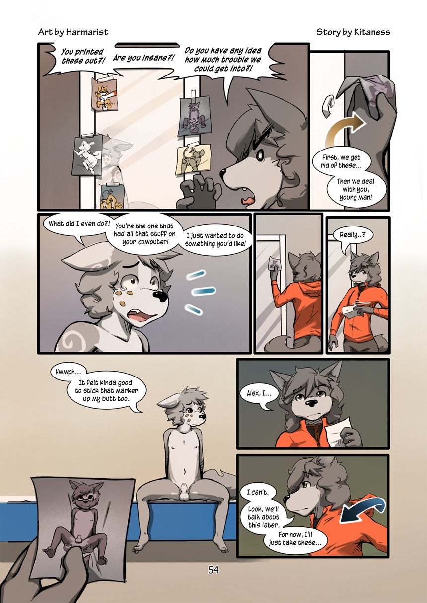 adolescent age_difference akita alex_(harmarist) angry animal_genitalia anthro argument backsack balls barefoot bodily_fluids brother_(lore) brothers_(lore) butt canid canine canis child clothed clothed_anthro clothed_male clothing comic derek_(kitaness) dialogue domestic_dog duo e621 ears_down english_text fangs feet fully_clothed fully_clothed_anthro fully_clothed_male fully_sheathed fur genitals harmarist hi_res hoodie jacket male male/male mammal mirror multiple_scenes nipples nude nude_anthro nude_male number older_brother older_male older_sibling page_number photo pivoted_ears presenting presenting_hindquarters sad sexual_awakening sheath sheath_and_knife shirt sibling_(lore) size_difference soles spitz spread_butt spread_legs spreading surprised tears teeth text toes topwear virgin will_(harmarist) wolf young young_anthro zipper