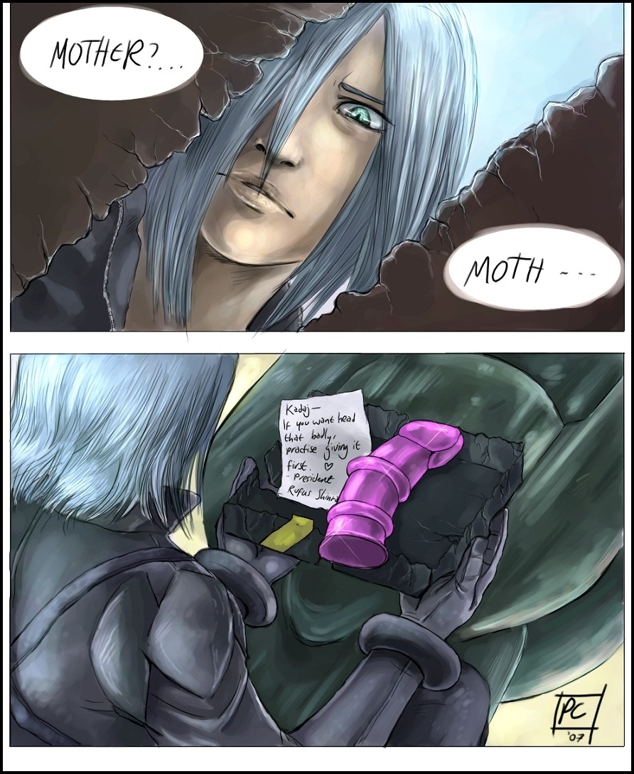 1boy dildo english final_fantasy final_fantasy_vii final_fantasy_vii_advent_children funny kadaj male male_only rule34 silver_hair solo