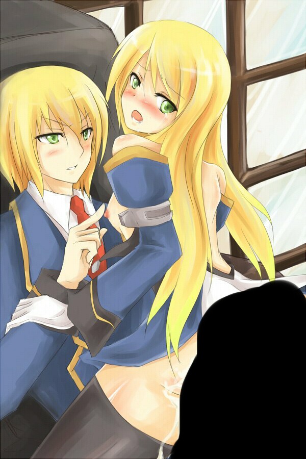 ass back bare_shoulders blazblue blonde_hair blush censored cum cum_on_ass cum_on_body cum_on_lower_body female green_eyes jin_kisaragi kisaragi_jin military military_uniform necktie noel_vermillion rule34 sex tears thighhighs uniform zettai_ryouiki