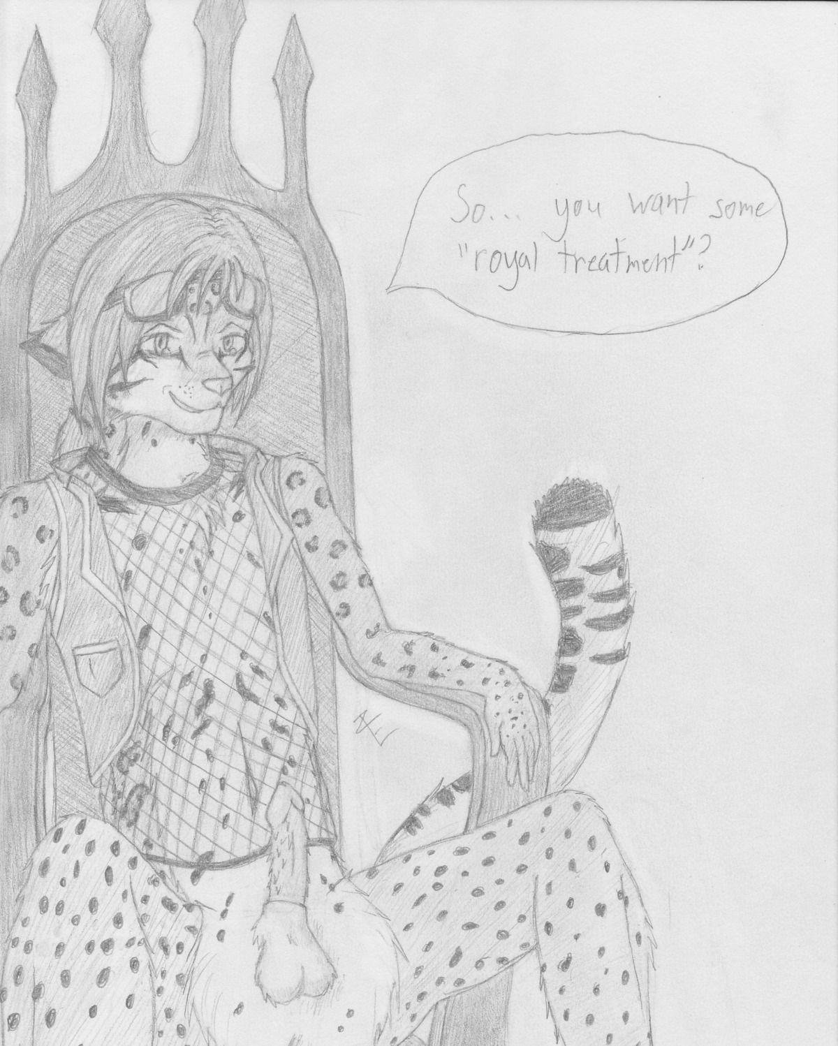 animal_genitalia bottomless burninghart chair clothed clothing e621 english_text erection eyewear felid feline furniture genitals goggles hi_res leopardus lyn_valeston male mammal monochrome ocelot penile_spines penis seat sheath solo tail text throne topwear vest