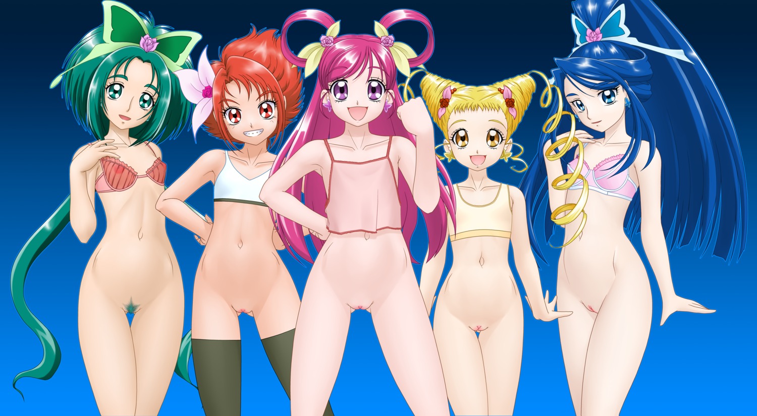 akimoto_komachi blonde_hair blue_eyes blue_hair bottomless bra butterfly butterfly_hair_ornament camisole clenched_hand clothing cure_aqua cure_dream cure_lemonade cure_mint cure_rouge delica drill_hair everyone female female_only fist flat_chest green_eyes green_hair grin hair_ribbon highres kasugano_urara lineup lingerie long_hair magical_girl minazuki_karen multiple_females multiple_girls natsuki_rin ponytail precure pretty_cure pubic_hair purple_eyes purple_hair pussy red_eyes red_hair ribbon rule34 see-through smile sports_bra stockings thigh_gap thighhighs thighs tied_hair twintails uncensored underwear very_long_hair yellow_eyes yes!_precure_5 yes!_pretty_cure_5 yumehara_nozomi