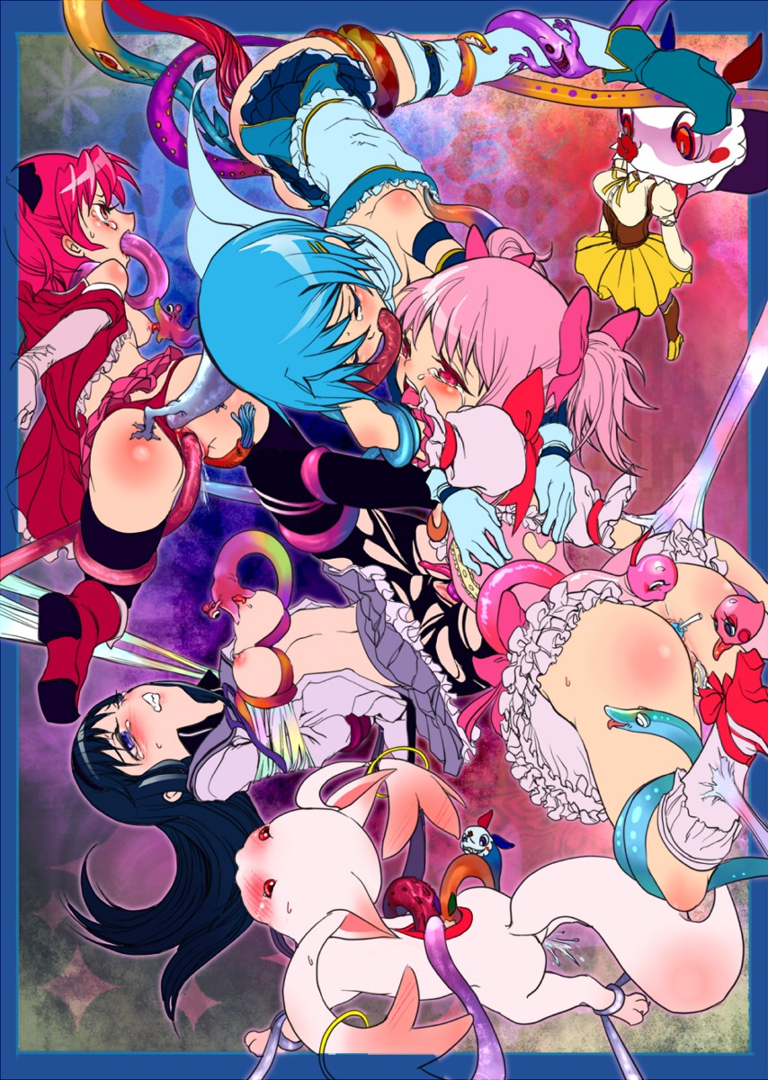 5girls akemi_homura artist_request charlotte_(madoka_magica) female highres kyuubee madoka_kaname mahou_shoujo_madoka_magica miki_sayaka multiple_females multiple_girls rule34 sakura_kyouko tentacle tomoe_mami witch_(madoka_magica)