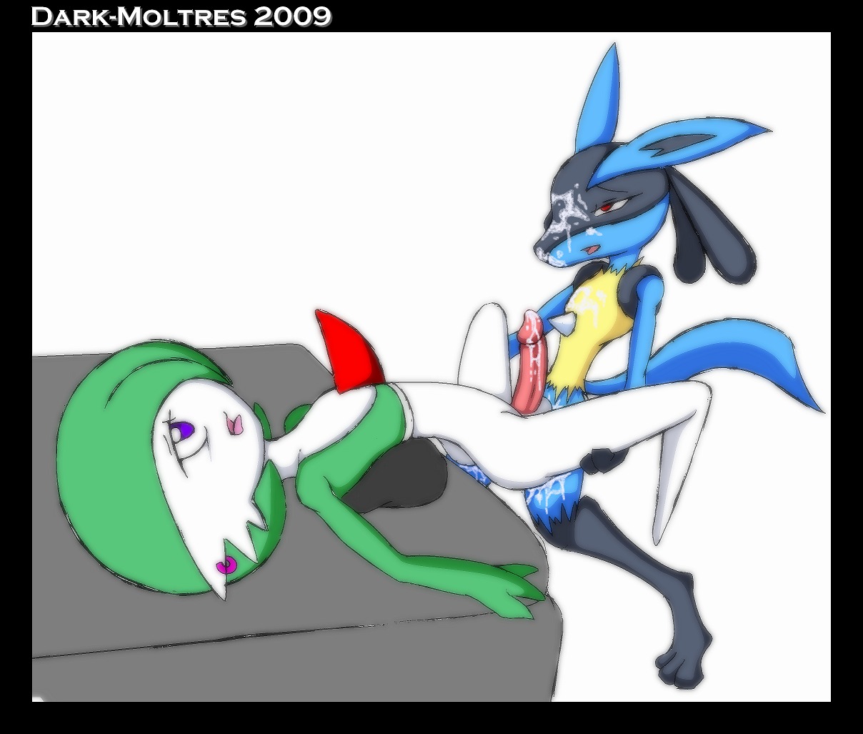2boys covered_in_cum cum dark-moltres erect_penis erection femboy furry furry_only gardevoir lucario male male_gardevoir male_only male_pokemon male_pokemon/male_pokemon multiple_males nintendo on_table penis pokemon pokemon_(species) pokemon_rse rule34 trap white_background yaoi