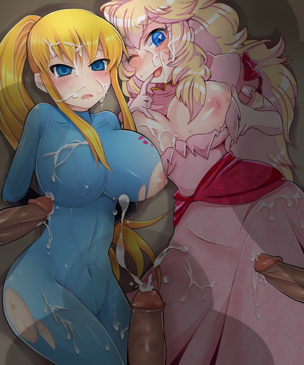 2girls blonde_hair blue_eyes blush bodysuit bot_gg breasts cameltoe collaboration cum cum_on_blue_clothes cum_on_body cum_on_breasts cum_on_clothes cum_on_hair cum_on_pink_clothes cum_on_upper_body dress ejaculation elbow_gloves erect_nipples facial female finger_to_mouth gloves handsfree_ejaculation huge_breasts imminent_rape large_breasts long_hair male mario_(series) metroid multiple_females multiple_girls multiple_penises nintendo nipples open_mouth penis pixiv_manga_sample ponytail princess_peach pussy rule34 samus_aran skin_tight smile super_smash_bros. tied_hair torn_clothes uncensored wink yukimimi zero_suit zero_suit_samus