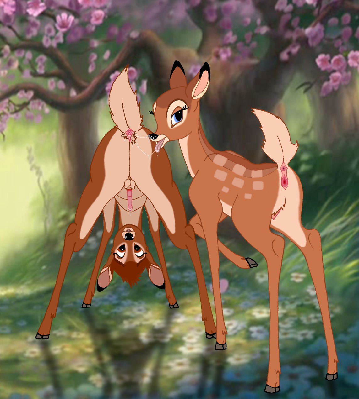 anal anatomically_correct anatomically_correct_genitalia anatomically_correct_penis anatomically_correct_vulva animal_genitalia animal_penis animal_vulva anus ass_up backsack balls bambi bambi_(film) bodily_fluids brown_body brown_eyes brown_fur cervine_genitalia cervine_penis cervine_vulva deer detailed_background digital_media_(artwork) disney duo e621 erection faline_(bambi) female female_rimming_male feral forest fur genital_fluids genitals hi_res hooves intraspecies lemon_testicles licking looking_at_viewer looking_back male male/female mammal mule_deer multicolored_body multicolored_fur new_world_deer nude oral penis plant precum quadruped raised_tail rear_view rimming saliva saliva_string sex small_balls tail teats theother tongue tongue_out tree two_tone_body two_tone_fur vulva young young_feral