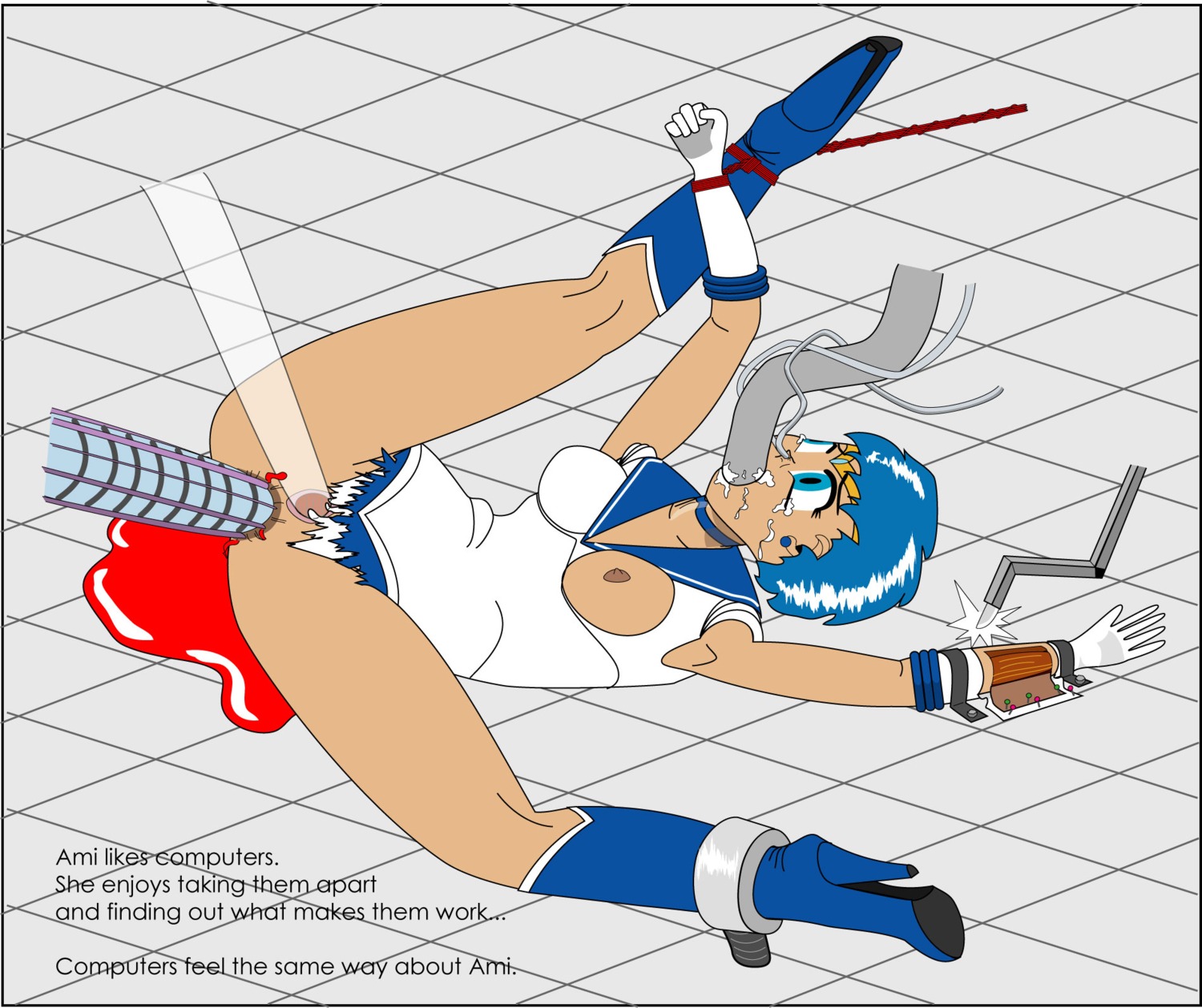 1girls ami_mizuno anal anal_bleeding bishoujo_senshi_sailor_moon blood blue_eyes blue_hair bondage boots breasts brutal clothing cut_open deepthroat double_penetration english_text extreme_penetration fellatio female female_focus henna_yatsu high_heel_boots knee_boots nipples rape rule34 sailor_mercury small_breasts tagme text tiara torn_clothes uncensored