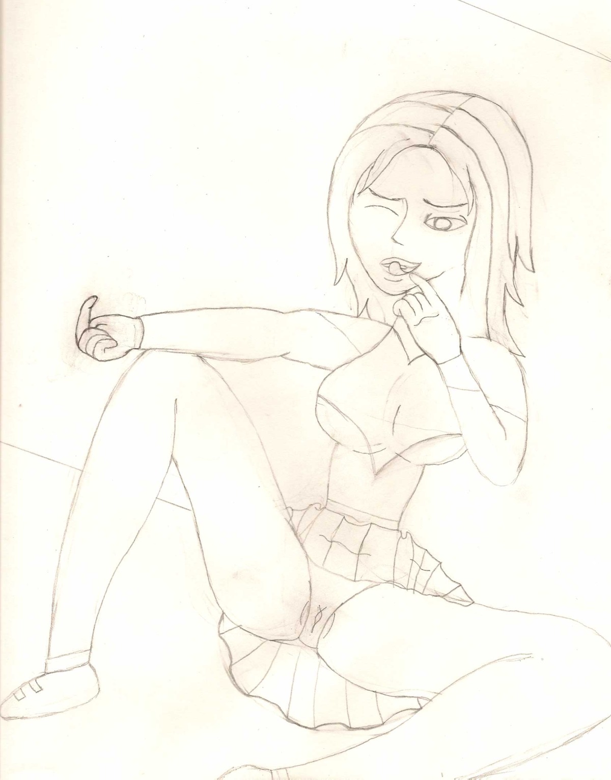 1girls bonnie_rockwaller disney disney_channel female female_only human kim_possible monochrome no_panties pussy rule34 skirt solo solo_female spread_legs straight_hair traditional_media_(artwork) wink woozie88
