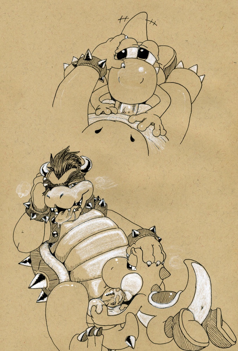 ambiguous_gender anthro anthro_on_anthro anthro_penetrated anthro_penetrating anthro_penetrating_anthro anus ball_fondling balls bodily_fluids bowser claws cum cum_in_mouth cum_inside cum_on_penis dripping duo e621 erection fellatio fondling forced forced_oral genital_fluids genitals hand_on_head hi_res horn koopa male male/male male_penetrated male_penetrating male_penetrating_male mario_bros nintendo oral oral_penetration overweight pen_(artwork) penetration penile penis penis_in_mouth rape saliva scalie sex spikes tail tears toned_paper tongue tongue_out traditional_media_(artwork) tush_(artist) vein yoshi