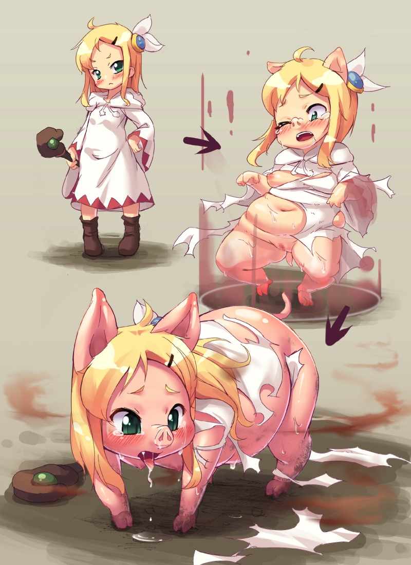 2010 annoyed basic_sequence belly big_belly blonde_hair censored clothing digital_media_(artwork) domestic_pig e621 female feral_transformation final_fantasy forced forced_transformation genitals green_eyes hair human_to_feral loli looking_at_viewer mage_(final_fantasy) magic mammal mosaic_censorship navel obese obese_female oseron overweight overweight_female sequence solo species_transformation square_enix staff suid suine sus_(pig) three_frame_image three_frame_sequence torn_clothing transformation transformation_sequence vulva weight_gain white_mage_(final_fantasy) young