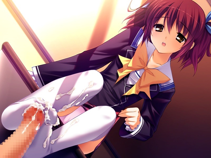 blush bow breasts brown_hair cameltoe censored clothed_sex cum cum_on_clothes cum_on_lower_body desk dutch_angle feet female footjob footjob_with_legwear footwear from_below hair_ribbon hoshiuta kuroda_yui legs male open_mouth panties penis pussy ribbon rule34 school_uniform seifuku short_hair sitting skirt sockjob thighhighs tied_hair twintails underwear uniform upskirt white_legwear yellow_eyes