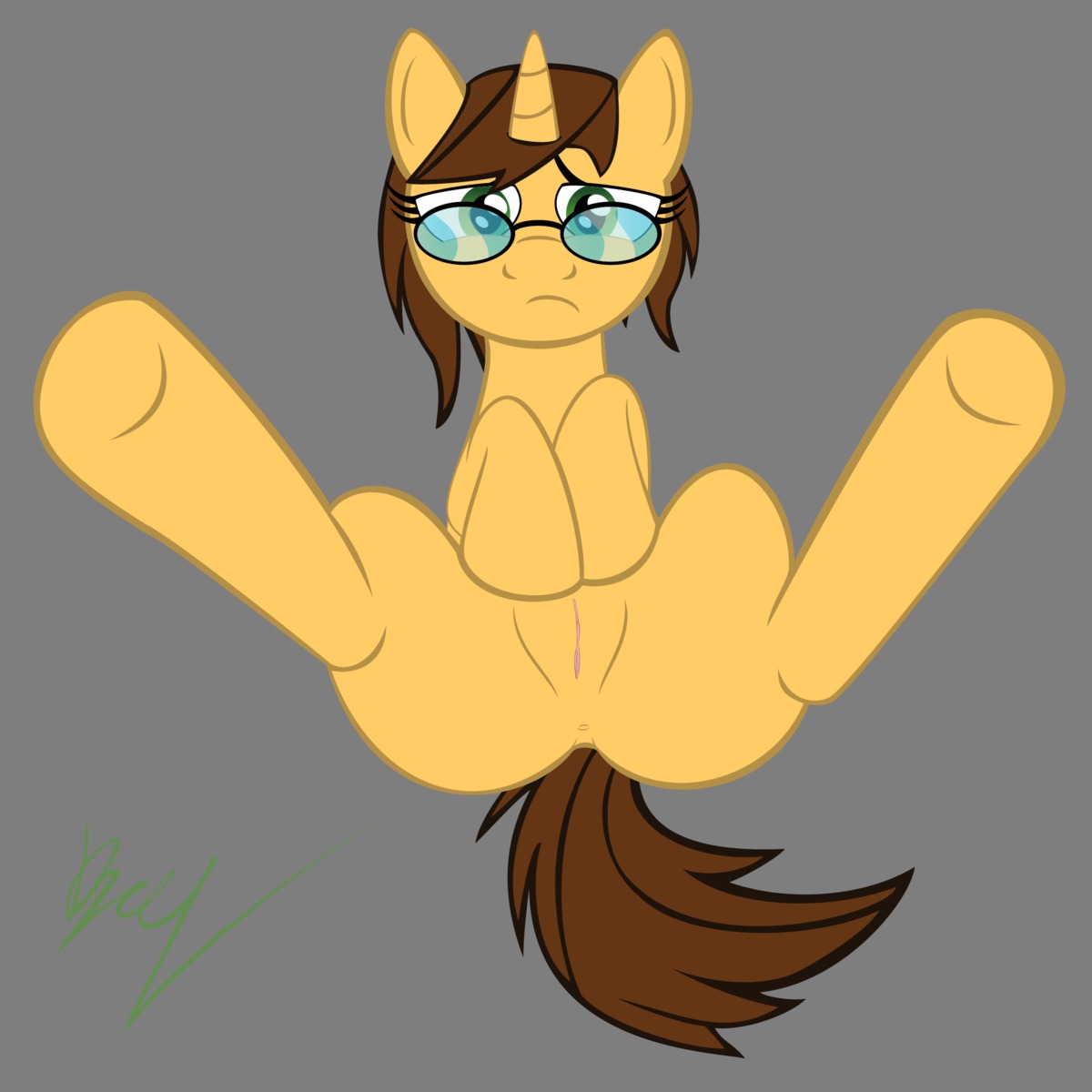 anus bc92 equine eyewear female feral friendship_is_magic glasses green_eyes horn horse my_little_pony on_back pony pussy rule34 rule_63 solo unhappy unicorn