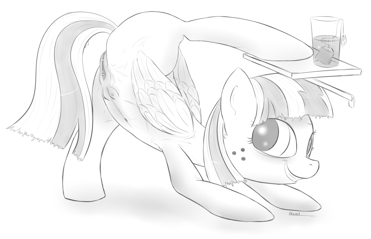2012 bloss blossomforth_(mlp) e621 equid equine eyewear feathered_wings feathers female feral flexible freckles friendship_is_magic genitals glasses hair hasbro hi_res mammal monochrome multicolored_hair my_little_pony mythological_creature mythological_equine mythology pegasus presenting simple_background solo spread_legs spreading tail teats two_tone_hair vulva white_background wings