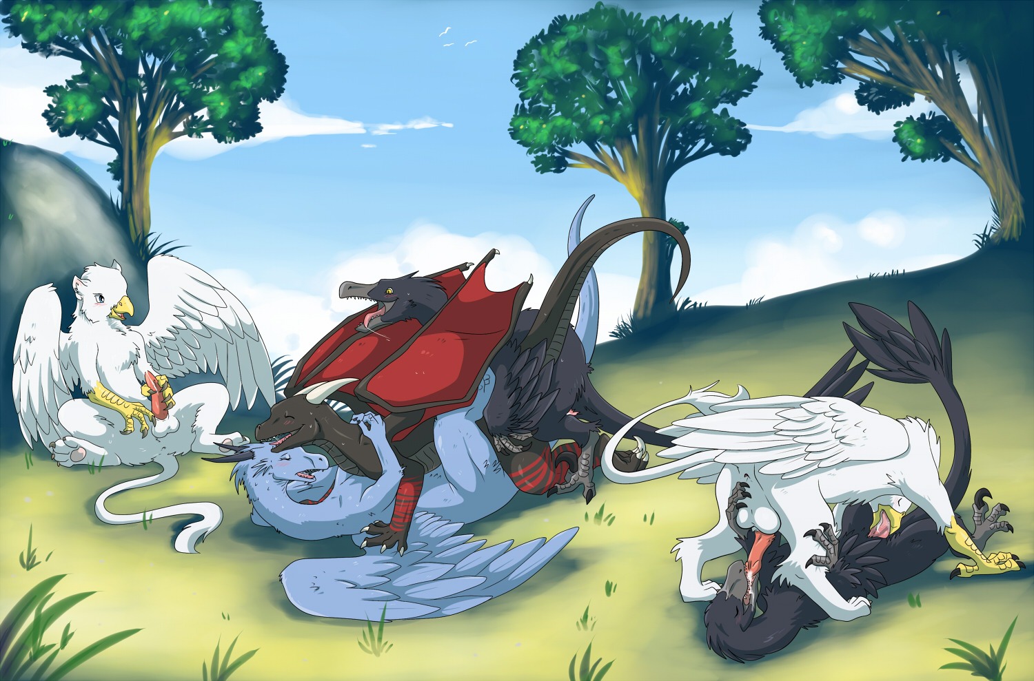 69 anal ass avian balls blue_eyes blush claws cloaca closed_eyes cum cum_inside deihnyx dragon erection fangs female feral feral_on_feral from_behind furry furry_only gay gryphon horns irene licking male masturbation mythological_avian mythological_creature mythological_scalie mythology no_humans open_mouth oral orgy penetration penis raised_tail rule34 safira scalie sex tail tongue wings