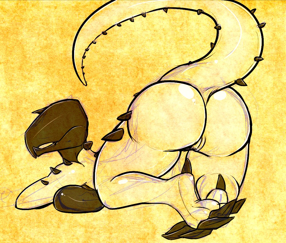 annelid anthro breasts butt e621 female genitals graboid herro non-mammal_breasts scalie side_boob simple_background solo tail terra_(braxia) tremors universal_studios vulva worm