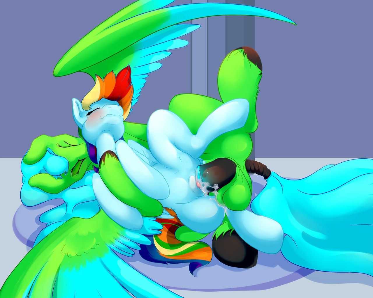 2013 5:4 balls blue_body blue_feathers blue_fur bodily_fluids cum cum_in_vagina cum_inside duo e621 emerald_sky equid equine erection fan_character feathered_wings feathers female female_penetrated feral feral_on_feral friendship_is_magic fur genital_fluids genitals hair hasbro male male/female male_penetrating male_penetrating_female mammal multicolored_hair my_little_pony mythological_creature mythological_equine mythology nude pegasus penetration penile penile_penetration penis penis_in_vagina rainbow_dash_(mlp) rainbow_hair severus sex size_difference spread_legs spreading stretched_vagina tight_fit vaginal vaginal_penetration vulva wings